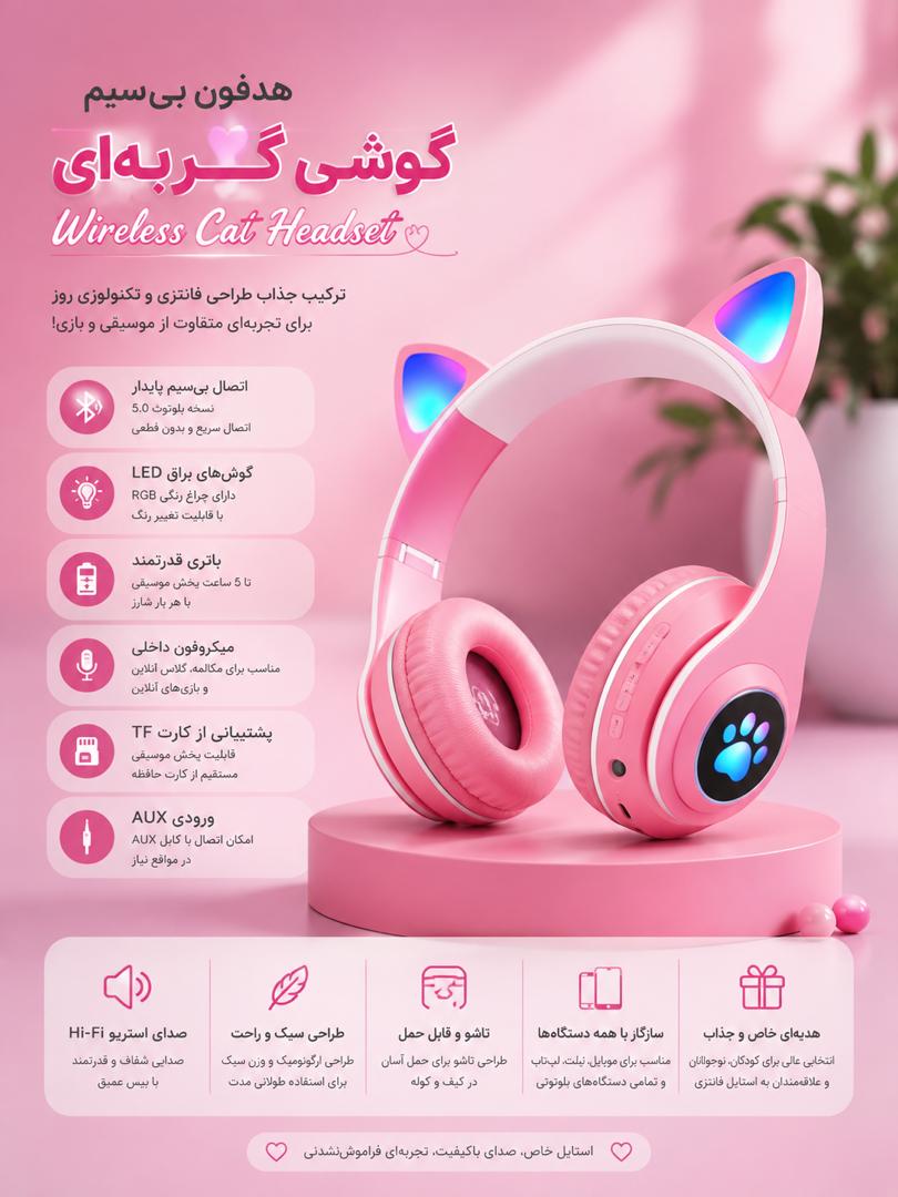 هدست مدل گربه ای بی سیم